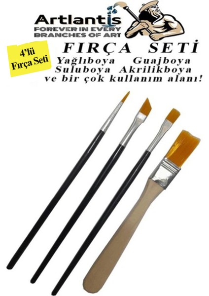 Fırça Seti 4 Lü Resim Fırçası 1 Paket Zemin Fırçası Suluboya Akrilik Boya Guaj Boya Yağlı Boya Fırca Seti Kesik