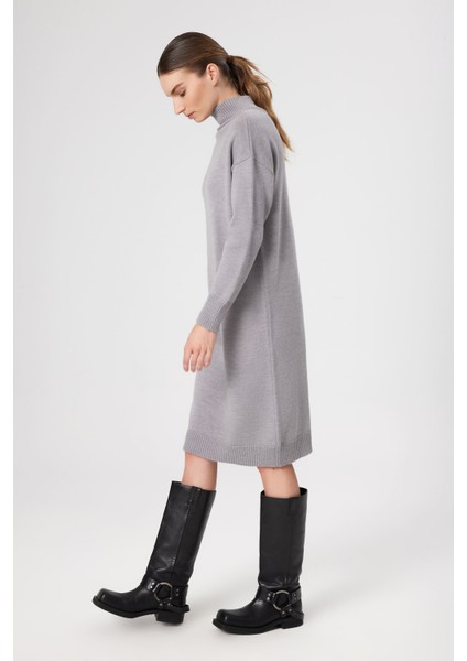 Gri Balıkçı Yaka Midi Boy Elbise fiyatları