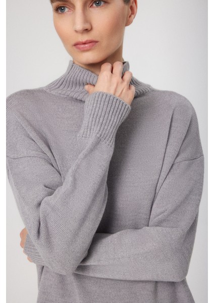 Gri Balıkçı Yaka Midi Boy Elbise indirimleri