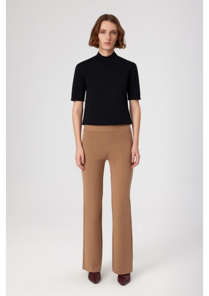 Karamel Nervürlü Yüksek Bel Kadın Pantolon