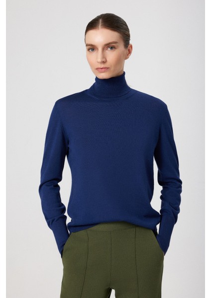 Lacivert Balıkçı Yaka Uzun Kollu Kadın Kazak fiyatları