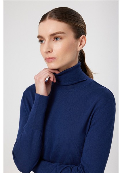 Lacivert Balıkçı Yaka Uzun Kollu Kadın Kazak modelleri