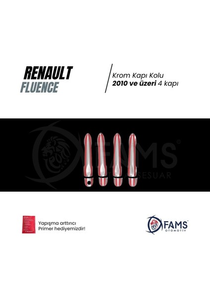 Renault Fluence Krom Kapı Kolu 4 Kapı 2010> Paslanmaz Çelik