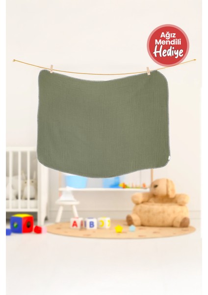 %100 Pamuk Organik 4 Katlı Müslin Battaniye 80X110 Çoban Dikiş Detaylı
