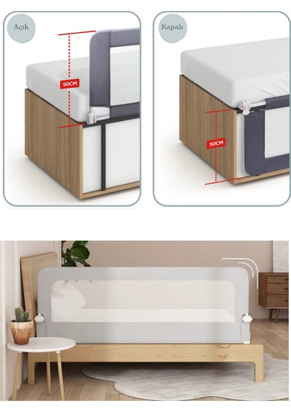 110 cm Yatak Bariyeri Sweet Dreams Desenli Katlanır Baza Korkuluğu Foldable Bed Rail