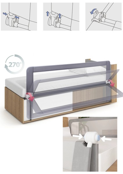 110 cm Yatak Bariyeri Sweet Dreams Desenli Katlanır Baza Korkuluğu Foldable Bed Rail