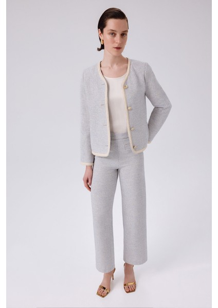 Açık Mavi Gold Düğme Detaylı Tüvit Pantolon