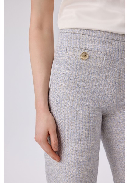 Açık Mavi Gold Düğme Detaylı Tüvit Pantolon indirimleri