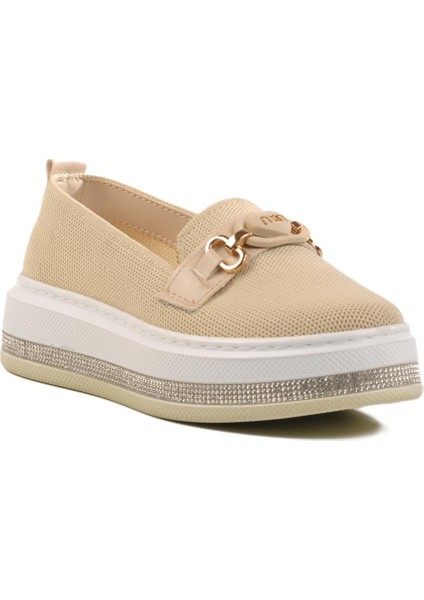 261195 Z Bej Kadın Taşlı Günlük Ayakkabı
