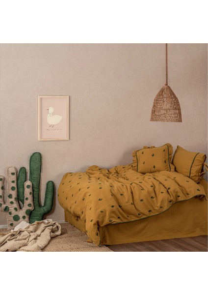 Larina Bebek Nevresim Takımı %100 Organik Pamuk Müslin Nakışlı Hardal 100X150 cm
