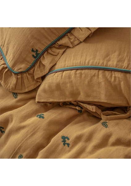 Larina Bebek Nevresim Takımı %100 Organik Pamuk Müslin Nakışlı Hardal 100X150 cm