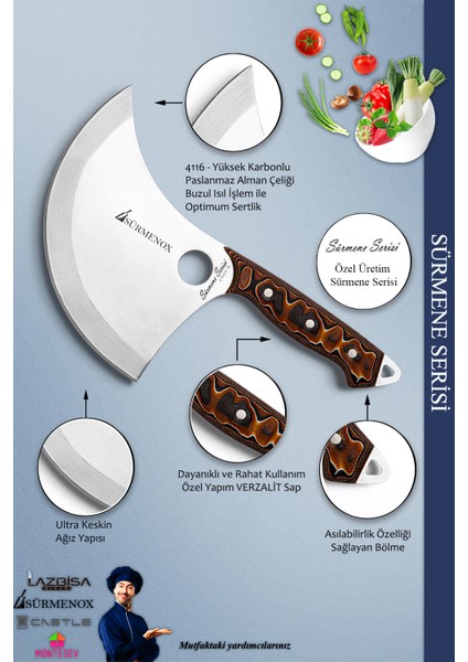 Sürmene Serisi Mutfak Bıçak Hilal Börek Bıçağı Pizza Pide Salata Bıçağı Kahverengi ( MFT-001 ) modelleri