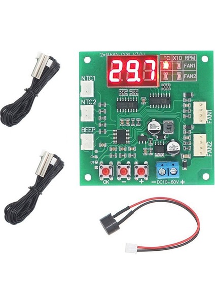 2 Kanal 4 Telli Dc 12V 24V 48V Pwm Motor Fan Hız Kontrol Cihazı Dijital Ekran Regülatörü Sıcaklık Kontrolü (Yurt Dışından)