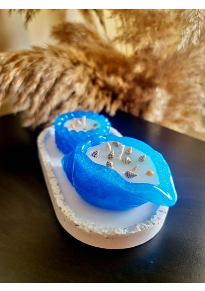 Özel Tasarım Sunum Tepsisi ve Jel Mum Kalıbında Mum (3'lü Set)