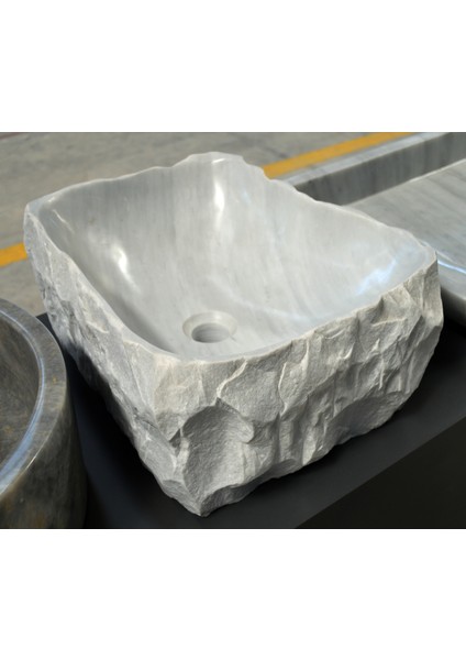 Dış Yüzey Kırma Detay Tasarım Beyaz Mermer Lavabo G-1 fiyatları