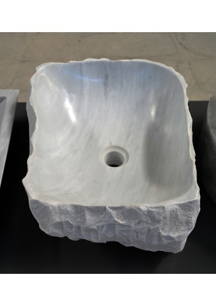 Dış Yüzey Kırma Detay Tasarım Beyaz Mermer Lavabo G-1 fırsatları