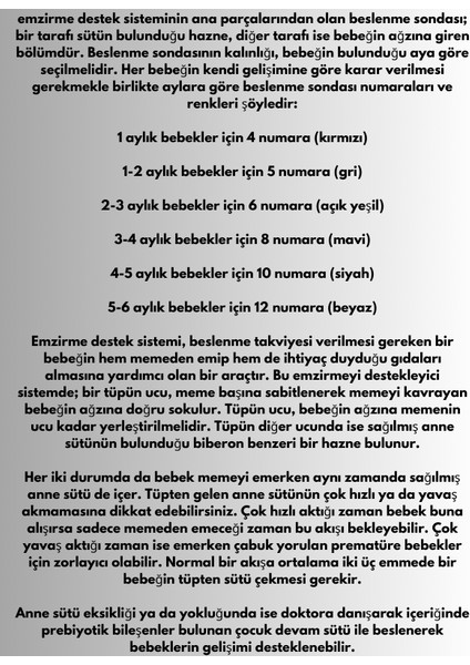 Emzirme Destek Sistemi No:5 Beslenme Sondası Gri EDS sabitleme Bant ve kilitli enjektör hediyeli