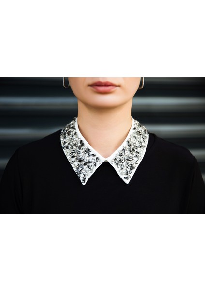 Takılabilir Kadın/erkek Taş Işlemeli Kumaş Yaka - Her Tarza Uyumlu Şık Detay