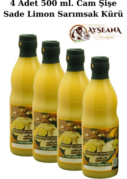 Limon Sarımsak Kürü %100 El Yapımı Cam Şişe 500 ml x 4