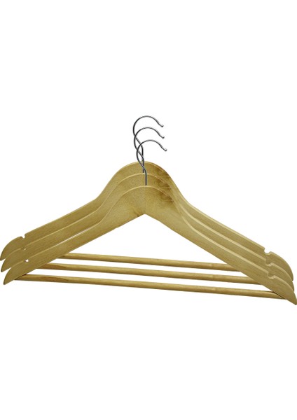 Ahşap 3 Parça Ahşap Elbise Askısı