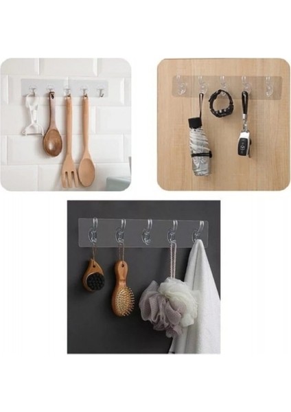 Çok Amaçlı Kendinden Yapışkanlı 5li Şeffaf Askı modelleri