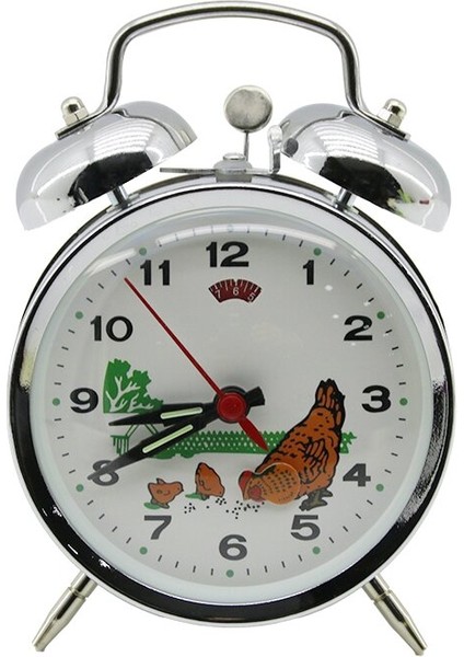 Tavuk Yem Yemeli Mekanik Kurmalı Masa Çalar Saat Silver - Gümüş CLKN-1783