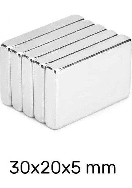 Magneteksan 30X20X5 mm Neodyum Dikdörtgen Güçlü Mıknatıs (5 Adet Set)