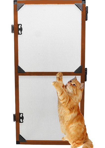 Menteşeli Yırtılmaz Kapı Kedi Sinekliği (Pet Tül) Kahverengi 90X210 Cm. Özel Ölçü Verebilirsiniz.