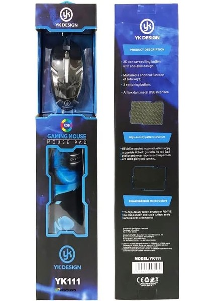 Oyuncu Mouse + Mouse Pad Set, Yüksek Kalite, Rgb Işıklı Gaming Mouse ve 30X24CM Desenli Oyuncu Mousepad (Mavi)