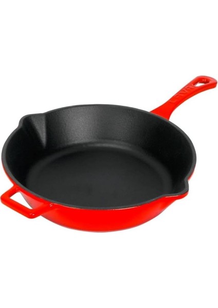 Döküm Yuvarlak Kızartma Tavası Döküm Demir Yekpare Saplı. ÇAP(Ø)24CM - Kırmızı