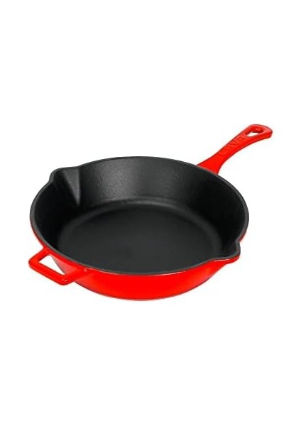 Döküm Yuvarlak Kızartma Tavası Döküm Demir Yekpare Saplı. ÇAP(Ø)24CM - Kırmızı
