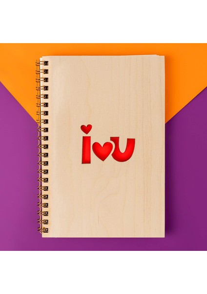 Love You Minimal Tasarımlı Ahşap Kapaklı Defter