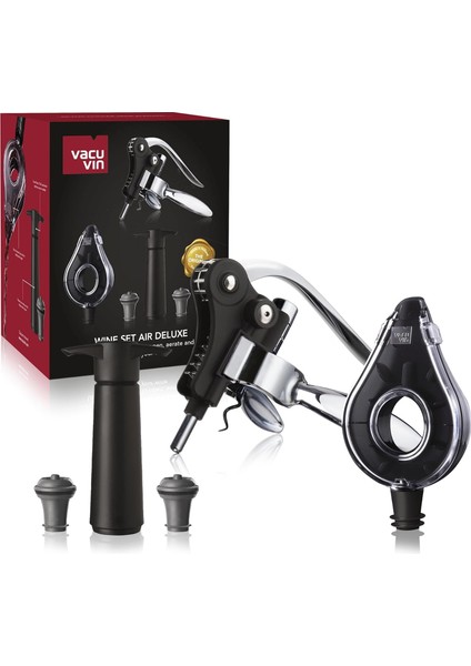 Vin 3890760 Air Deluxe Şarap Aksesuar Seti, Plastik, Siyah