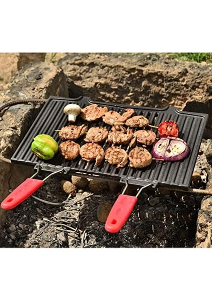 Metal Döküm Mangal Izgarası, Çift Silikon Kulplu, 40 x 25 x 0.7 cm fiyatları