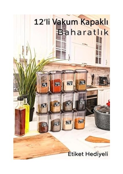 Life 12 Adet 450 ml Sızdırmaz Kapak Antrasit Baharatlık Saklama Kabı I Etiket Hediyeli MIT1135
