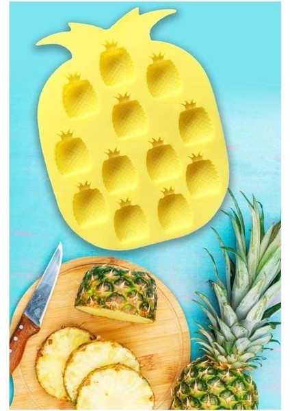 12'li Ananas Şeklinde Silikon Buz ve Çikolata Kalıbı | Silikon Yapışmaz Buzluk Ananas Buz Kalıbı
