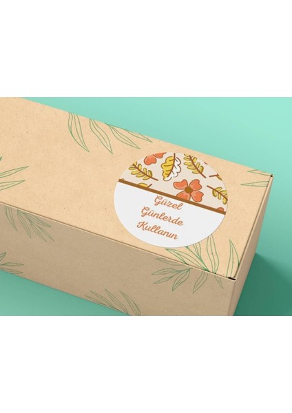 Güzel Günlerde Kullanın Mat Etiket Turuncu Sonbahar Çiçek Temalı Sticker 4 cm 100 Adet