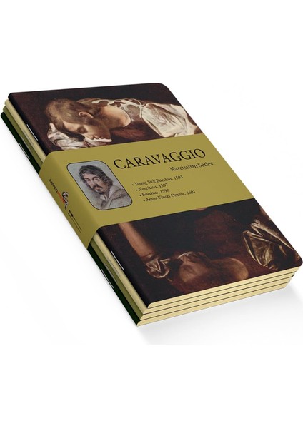 Narcissism Series - A5, Caravaggio 4'lü Defter Seti I, Çizgisiz, Toplam 256 Sayfa, Her Biri 64 Sayfa, Tel Dikiş, Esnek Kapak, Oval Kenar, Tuval Doku, 60 Gram, Sarı Krem Renk