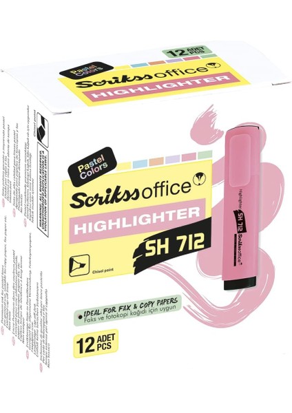 Office SH712 Fosforlu Pastel Kalem 12'lik Ambalaj Pastel Turuncu