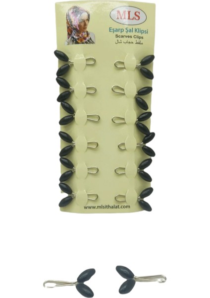 Eşarp Siyah 12 Parça Kart Başörtü - Şal Klipsi