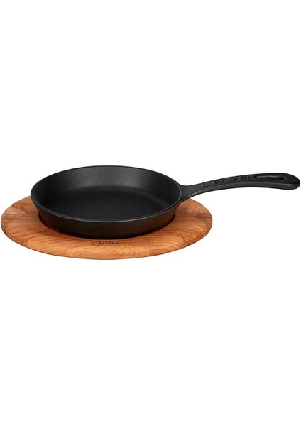 Pişirme Kabı Lv Eco Y Stv 16 K4 Yuvarlak Kızartma Tavası ve Ahşap Plaka, Çap 16 Cm, Dökme Demir, Siyah