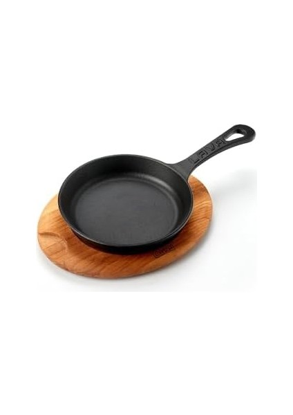 Pişirme Kabı Lv Eco Y Stv 16 K4 Yuvarlak Kızartma Tavası ve Ahşap Plaka, Çap 16 Cm, Dökme Demir, Siyah