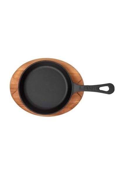 Pişirme Kabı Lv Eco Y Stv 16 K4 Yuvarlak Kızartma Tavası ve Ahşap Plaka, Çap 16 Cm, Dökme Demir, Siyah