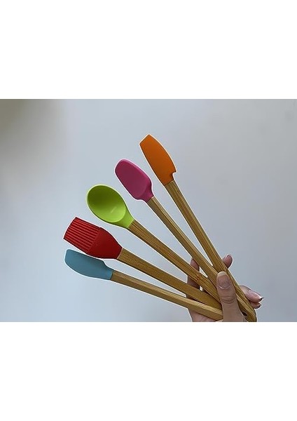 Set Renkli Bambu Saplı Silikon Spatula Seti