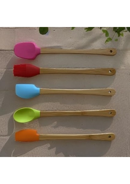 Set Renkli Bambu Saplı Silikon Spatula Seti