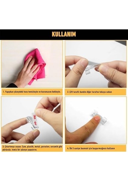 Homekablo Sabitleyici Klipsler 60 Adet Kablo Düzenleyici Duvar Fayans Cam Kablo Tutucu Yapışkanlı Klips (60 Adet)