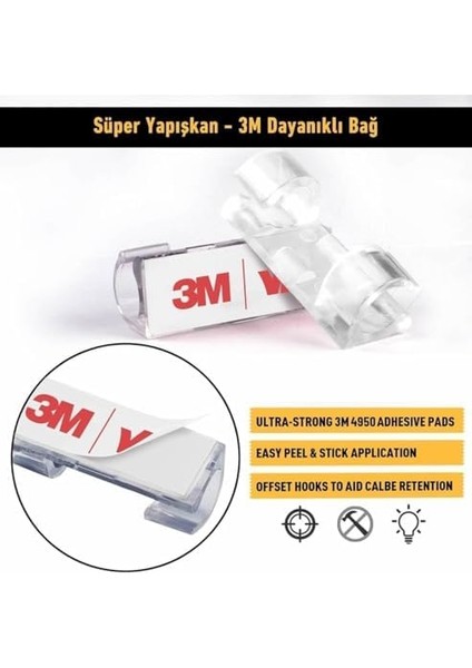 Homekablo Sabitleyici Klipsler 60 Adet Kablo Düzenleyici Duvar Fayans Cam Kablo Tutucu Yapışkanlı Klips (60 Adet)