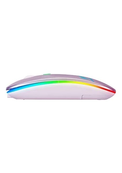 V5.0 Bluetooth & Wireless 2,4ghz Sessiz Kablosuz Mouse Pembe Işıklı Şarjlı