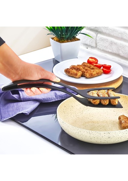 Maşalı Spatula, Köfte Tavuk Balık Et Yumurta Krep Spatulası, Teflon Maşalı Spatula