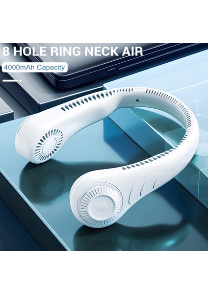 Taşınabilir Yapraksız Asılı Boyun Fanı, 360 Derece Tembel Boyun Bandı Fanı 78 Çevreleyen Hava Çıkışları USB 4000 Mah Şarj Edilebilir, Beyaz (Yurt Dışından) modelleri
